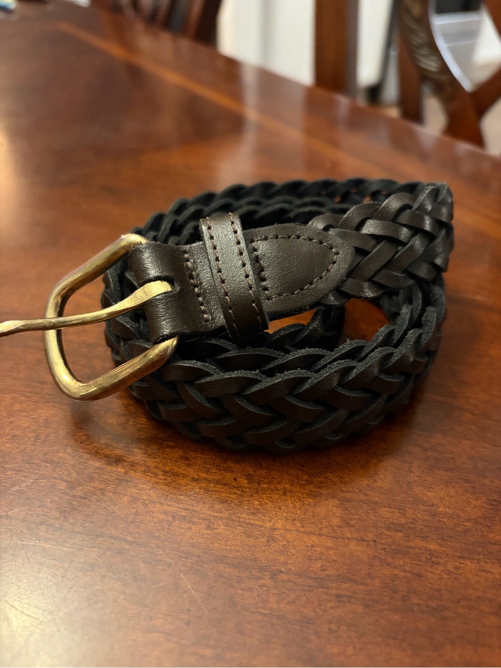 Braided Genuine Leather Belt - Dark Brown Unisex